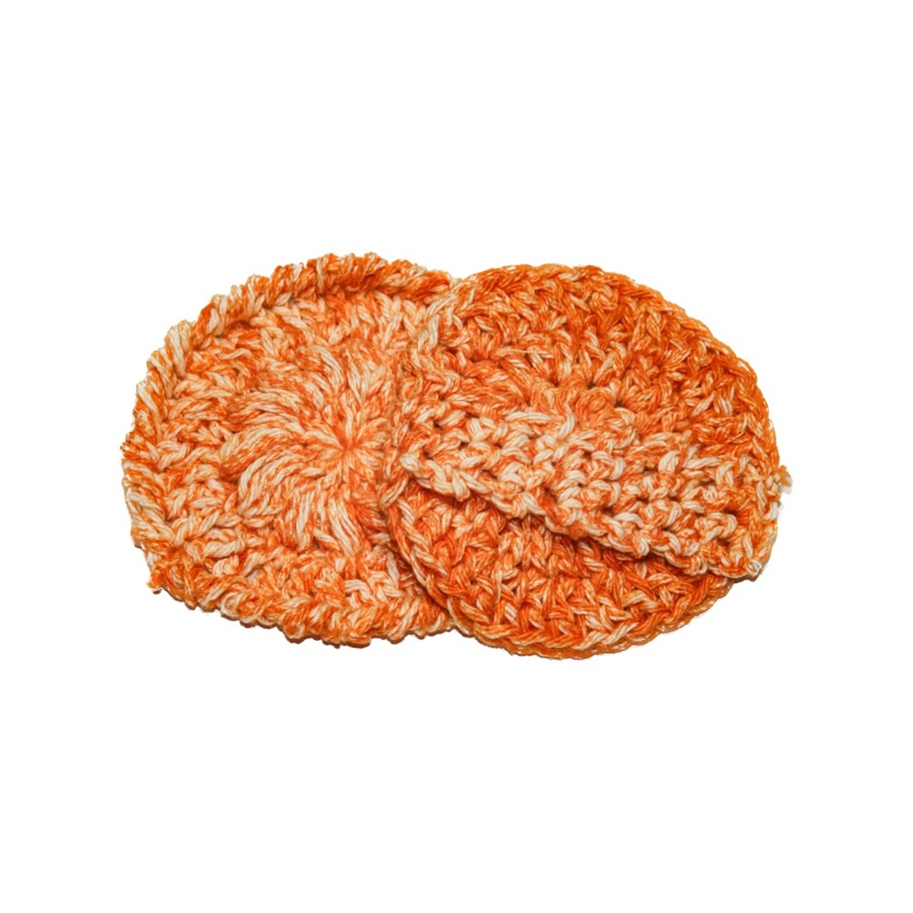 Set of 10 100% Cotton crocheted Soft & Reusable Spa Facial Pads orange/white